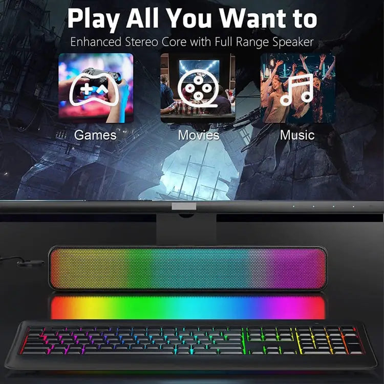 E-3562 Desktop Long Strip Multifunctional RGB Colorful Light Bluetooth Wireless Speaker E-3562 (Black) - E-3562 (Black)
