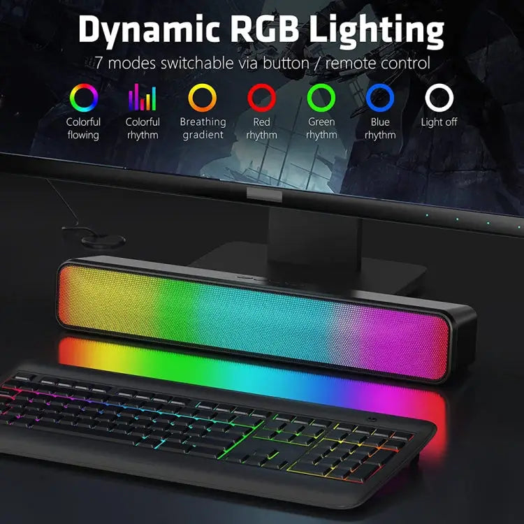 E-3562 Desktop Long Strip Multifunctional RGB Colorful Light Bluetooth Wireless Speaker E-3562 (Black) - E-3562 (Black)