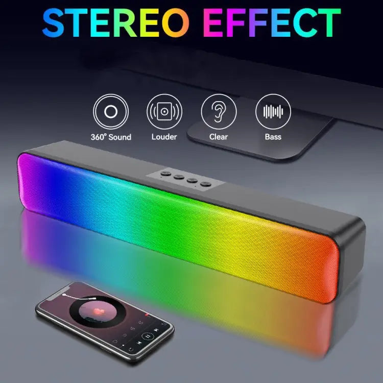 E-3562 Desktop Long Strip Multifunctional RGB Colorful Light Bluetooth Wireless Speaker E-3562 (Black) - E-3562 (Black)