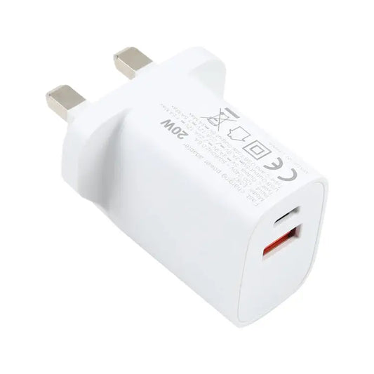 E087 20W USB-C / Type-C + USB Ports Fast Charging Travel Charger UK Plug - UK Plug