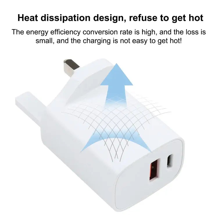 E087 20W USB-C / Type-C + USB Ports Fast Charging Travel Charger UK Plug - UK Plug
