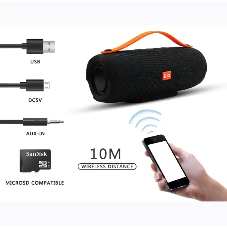 E13 Mini Portable Wireless Bluetooth Speaker Stereo Speakerphone Radio Music Subwoofer Column Speakers with TF FM RED