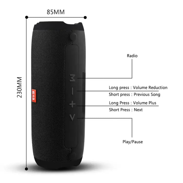 E13 Mini Portable Wireless Bluetooth Speaker Stereo Speakerphone Radio Music Subwoofer Column Speakers with TF FM RED