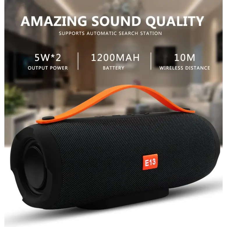E13 Mini Portable Wireless Bluetooth Speaker Stereo Speakerphone Radio Music Subwoofer Column Speakers with TF FM RED