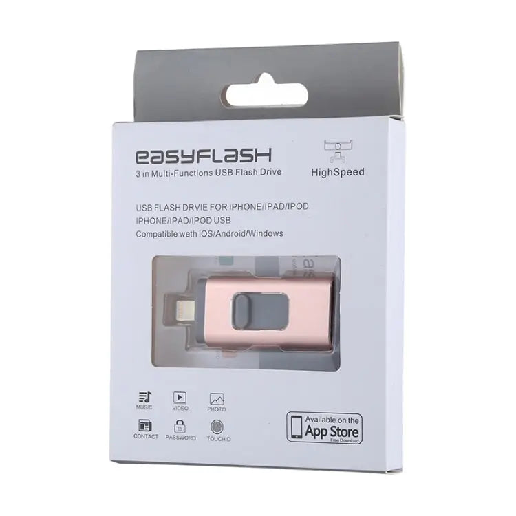 easyflash RQW-01B 3 in 1 USB 2.0 & 8 Pin & Micro USB 128GB Flash Drive - RQW-01B Rose Gold