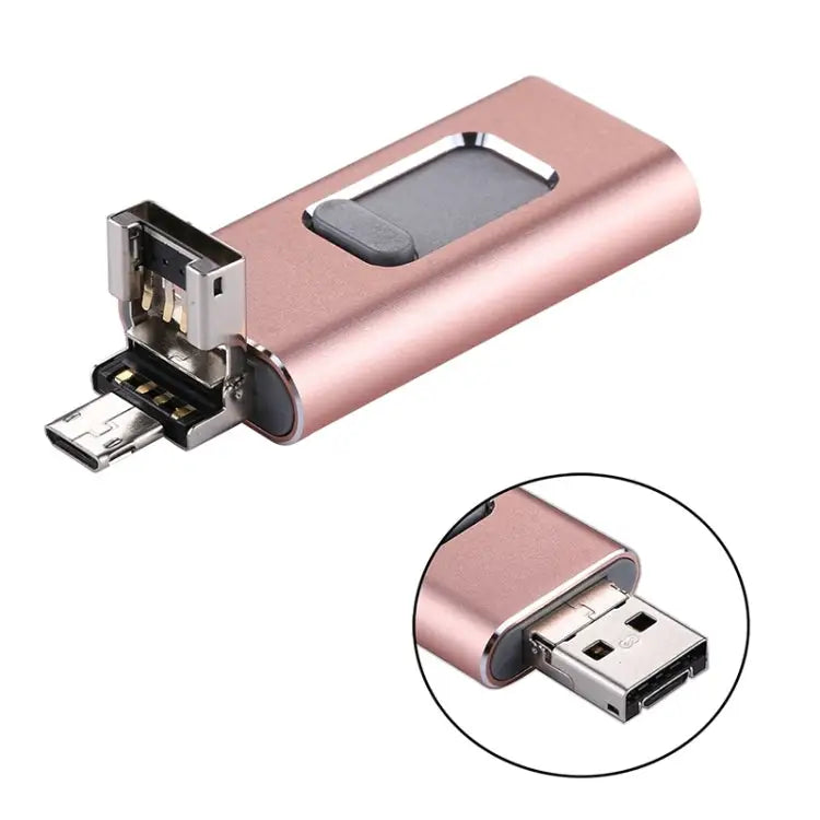 easyflash RQW-01B 3 in 1 USB 2.0 & 8 Pin & Micro USB 128GB Flash Drive - RQW-01B Rose Gold