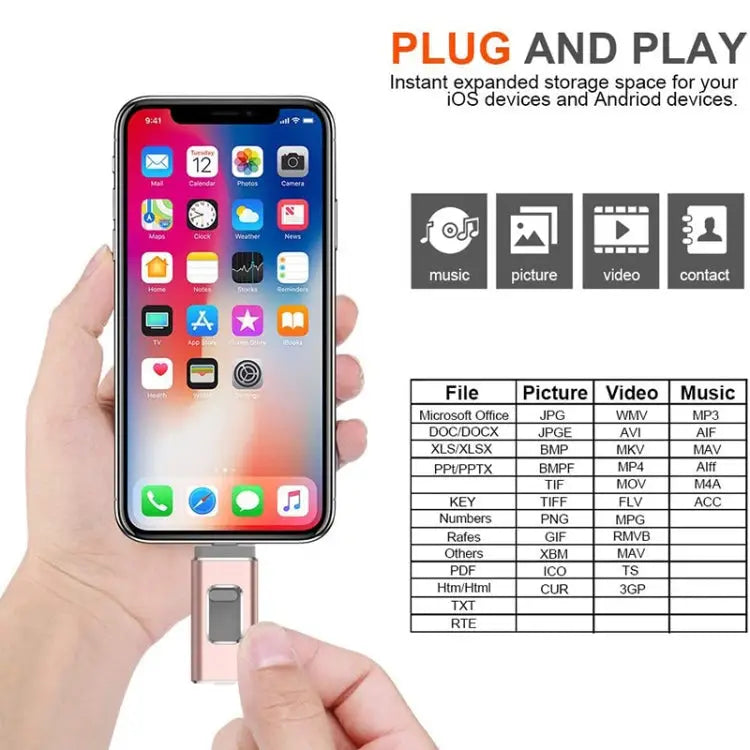 easyflash RQW-01B 3 in 1 USB 2.0 & 8 Pin & Micro USB 128GB Flash Drive - RQW-01B Rose Gold