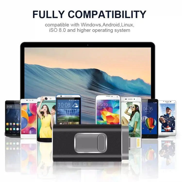 easyflash RQW-01B 3 in 1 USB 2.0 & 8 Pin & Micro USB 64GB Flash Drive - RQW-01B Silver