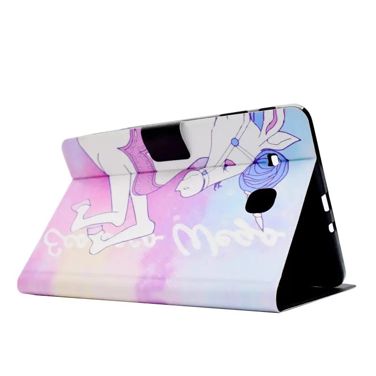 Electric Pressed Left Right Flat Feather Case with Sleep Function Pen Cover & Card Slot & Holder For Galaxy Tab E T560