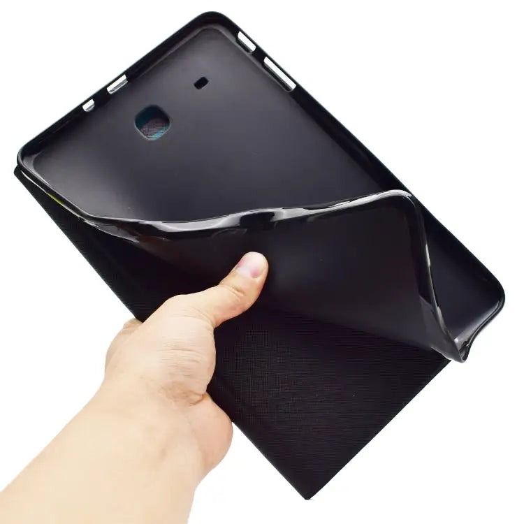 Electric Pressed Left Right Flat Feather Case with Sleep Function Pen Cover & Card Slot & Holder For Galaxy Tab E T560