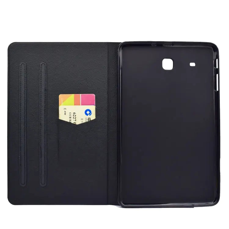 Electric Pressed Left Right Flat Feather Case with Sleep Function Pen Cover & Card Slot & Holder For Galaxy Tab E T560