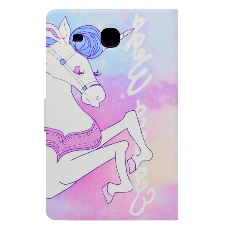 Electric Pressed Left Right Flat Feather Case with Sleep Function Pen Cover & Card Slot & Holder For Galaxy Tab E T560