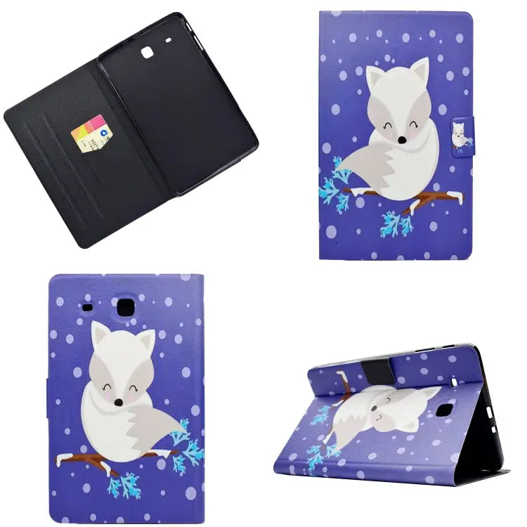 Electric Pressed Left Right Flat Feather Case with Sleep Function Pen Cover & Card Slot & Holder For Galaxy Tab E T560