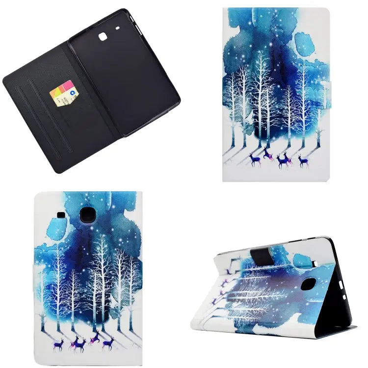 Electric Pressed Left Right Flat Feather Case with Sleep Function Pen Cover & Card Slot & Holder For Galaxy Tab E T560