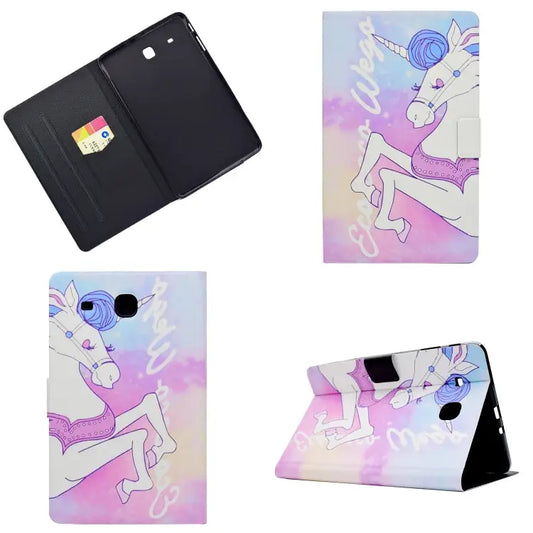 Electric Pressed Left Right Flat Feather Case with Sleep Function Pen Cover & Card Slot & Holder For Galaxy Tab E T560
