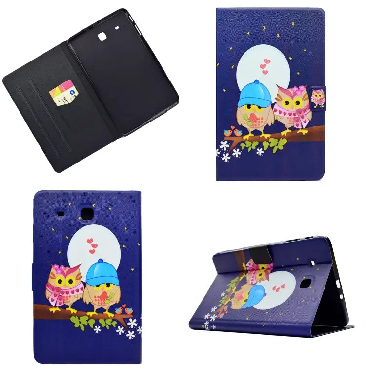 Electric Pressed Left Right Flat Feather Case with Sleep Function Pen Cover & Card Slot & Holder For Galaxy Tab E T560