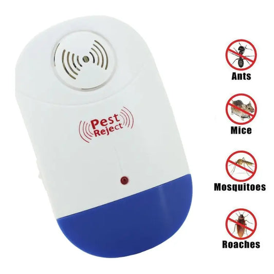 Electronic Ultrasonic Mosquito Rat Pest Control Repeller with LED Light EU Plug AC90V-250V (White + Blue) EU Plug - EU