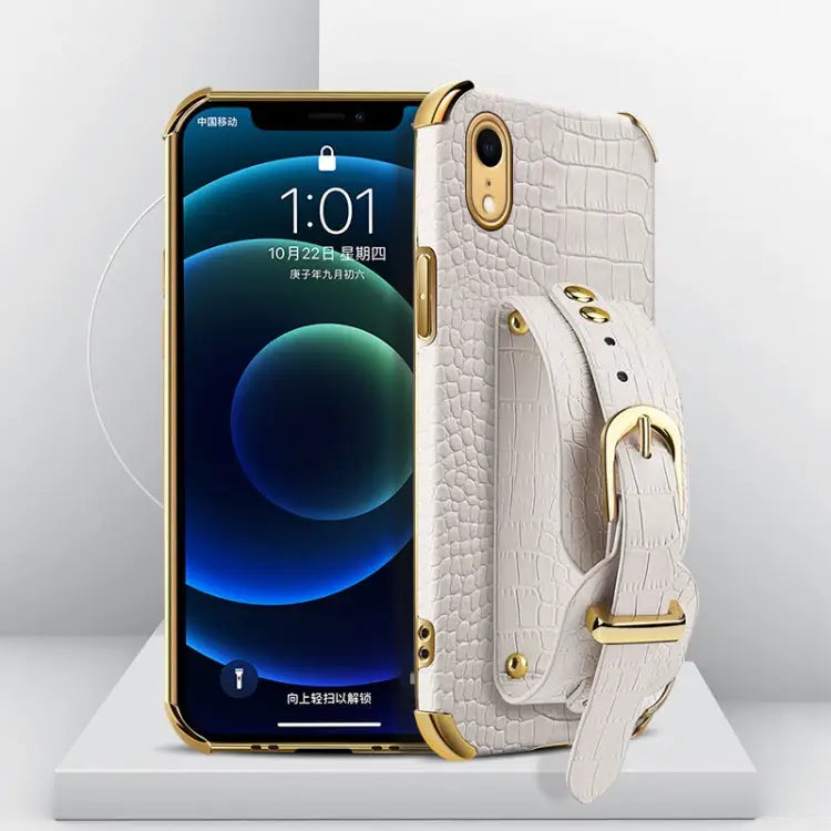 Electroplated TPU Crocodile Pattern Leather Case with Wrist Strap For iPhone XR For iPhone XS Max For iPhone 11