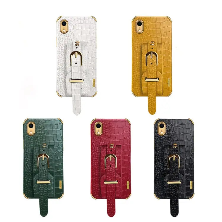 Electroplated TPU Crocodile Pattern Leather Case with Wrist Strap For iPhone XR For iPhone XS Max For iPhone 11