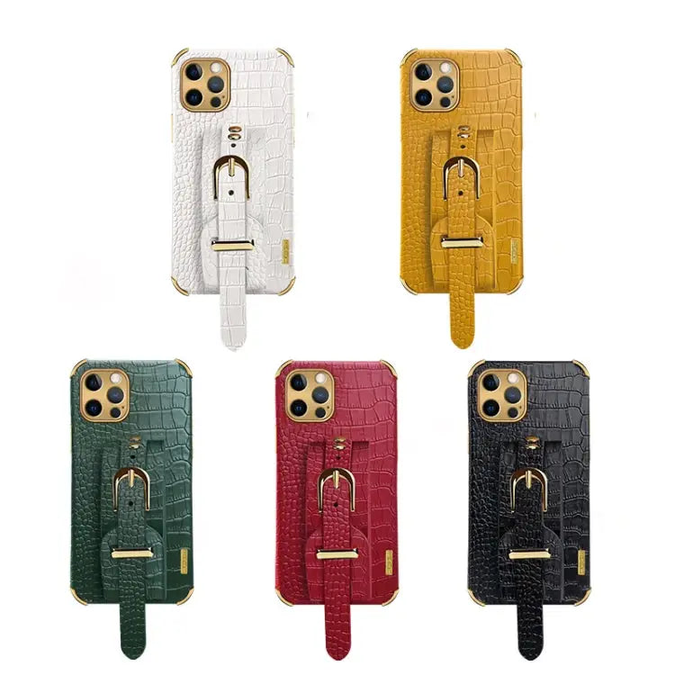 Electroplated TPU Crocodile Pattern Leather Case with Wrist Strap For iPhone 12 Pro Max - Apple Accessories