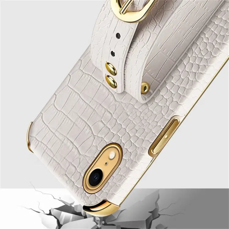 Electroplated TPU Crocodile Pattern Leather Case with Wrist Strap For iPhone XR For iPhone XS Max For iPhone 11