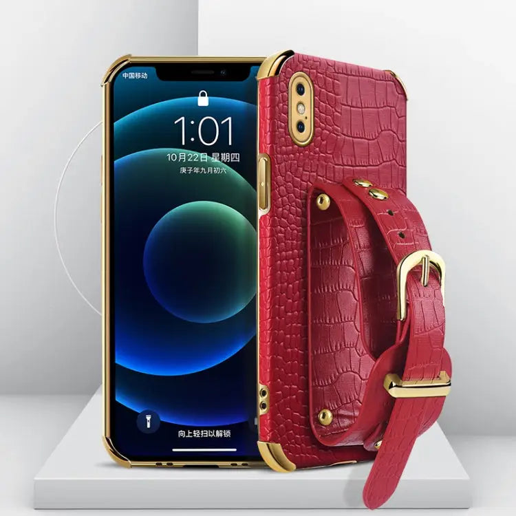Electroplated TPU Crocodile Pattern Leather Case with Wrist Strap For iPhone XR For iPhone XS Max For iPhone 11