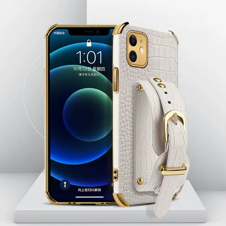 Electroplated TPU Crocodile Pattern Leather Case with Wrist Strap For iPhone XR For iPhone XS Max For iPhone 11