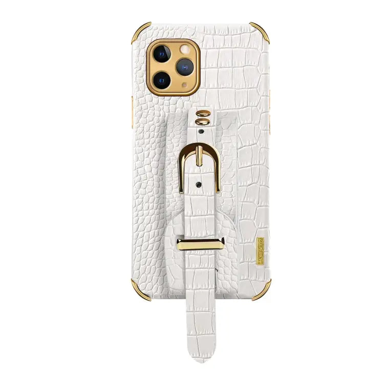 Electroplated TPU Crocodile Pattern Leather Case with Wrist Strap For iPhone 11 Pro Max For iPhone 12 mini For iPhone
