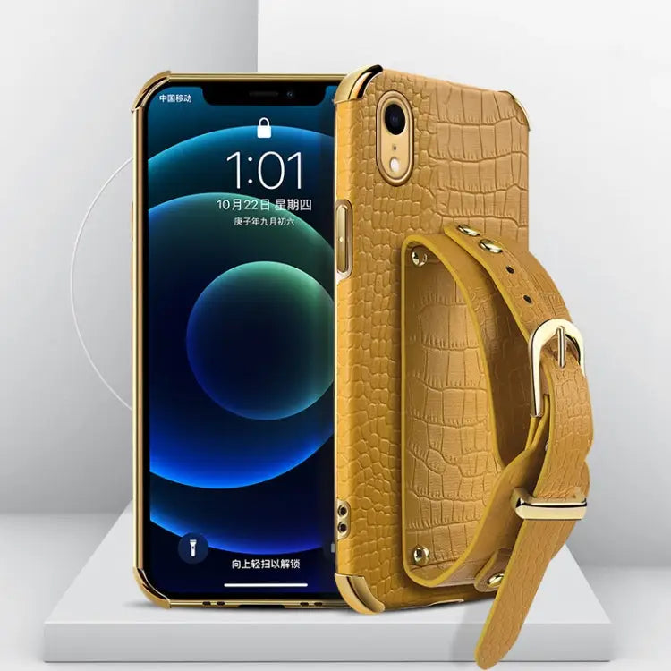 Electroplated TPU Crocodile Pattern Leather Case with Wrist Strap For iPhone XR For iPhone XS Max For iPhone 11