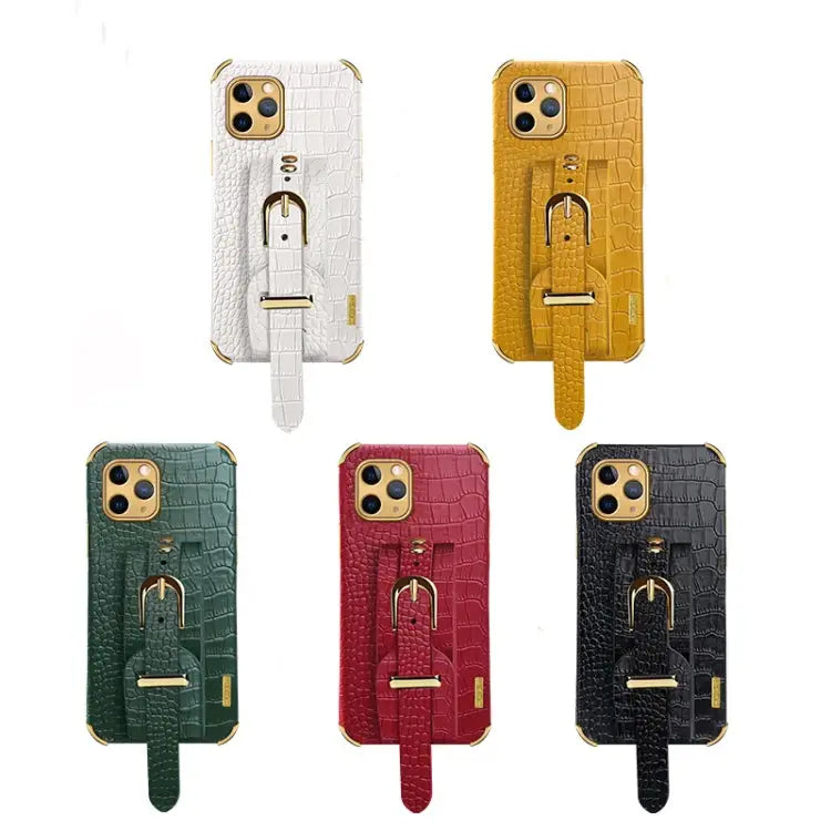 Electroplated TPU Crocodile Pattern Leather Case with Wrist Strap For iPhone 11 Pro Max For iPhone 12 mini For iPhone