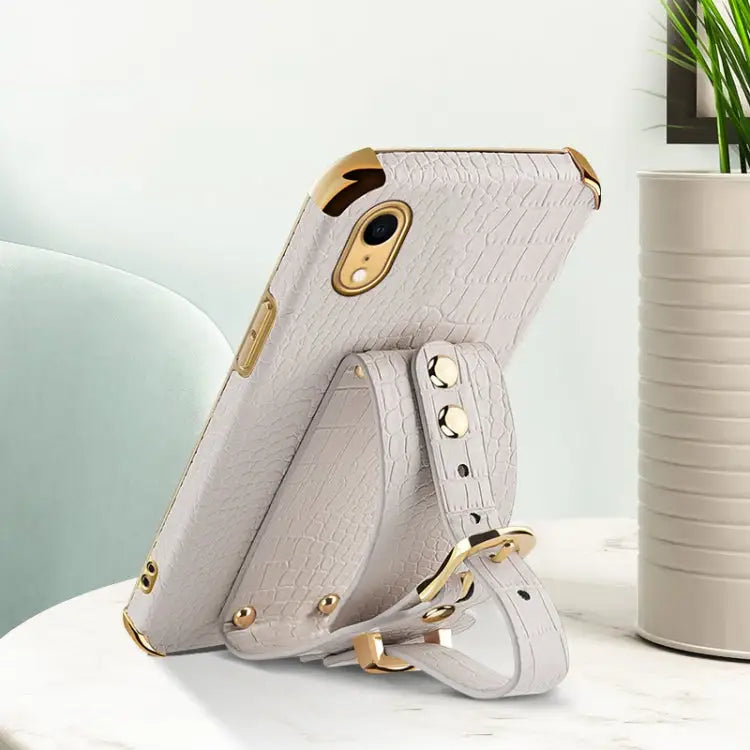 Electroplated TPU Crocodile Pattern Leather Case with Wrist Strap For iPhone XR For iPhone XS Max For iPhone 11