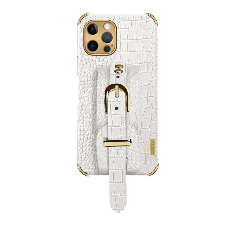 Electroplated TPU Crocodile Pattern Leather Case with Wrist Strap For iPhone 12 Pro Max - Apple Accessories