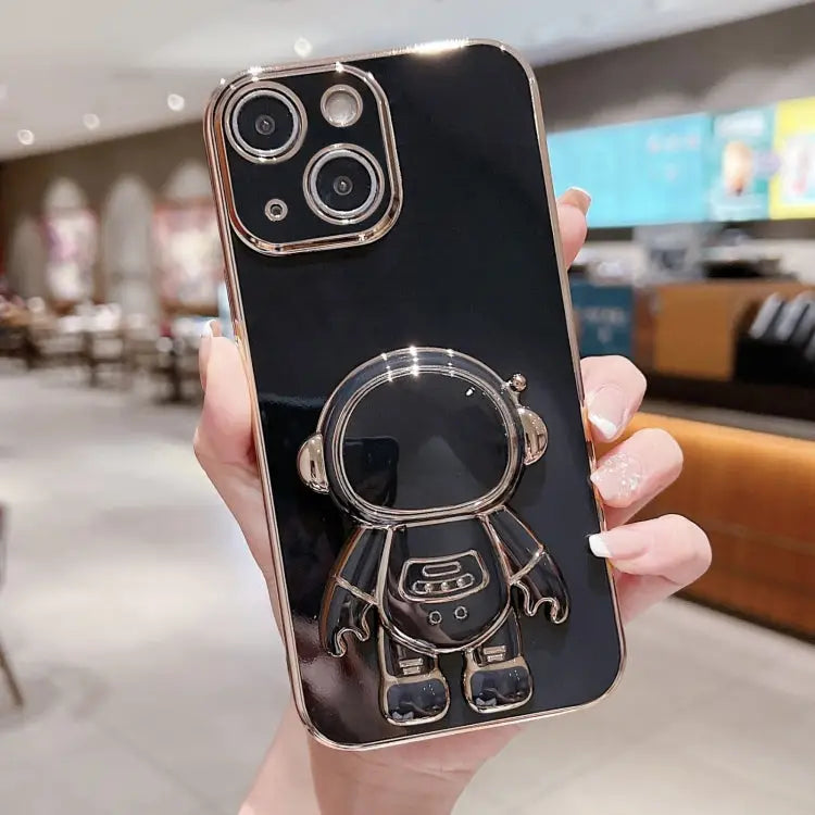 Electroplating Astronaut Holder Phone Case - For iPhone 15 Plus / Black