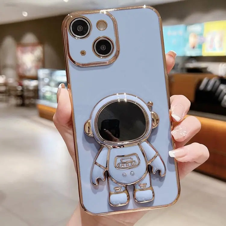 Electroplating Astronaut Holder Phone Case - For iPhone 15 Plus / Blue