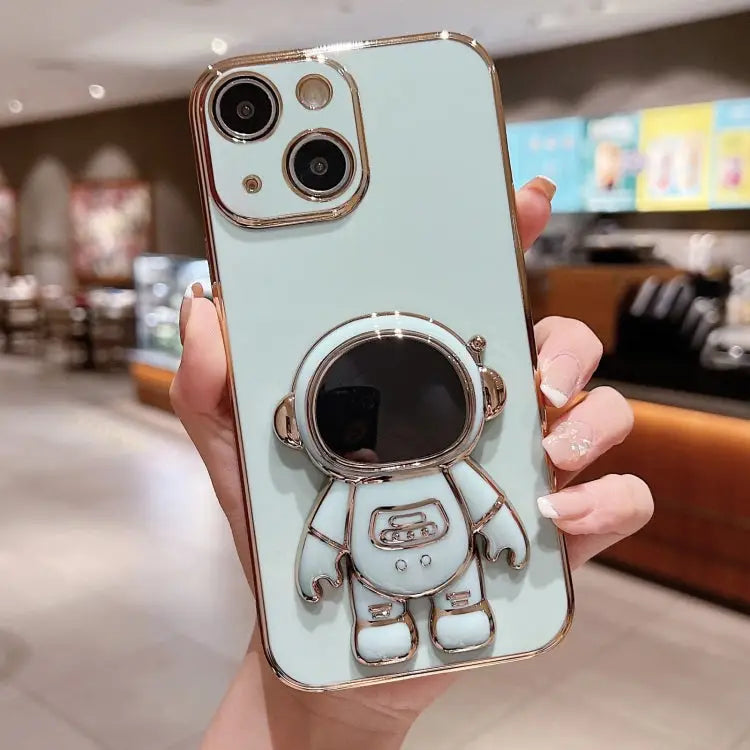 Electroplating Astronaut Holder Phone Case - For iPhone 15 Plus / Green