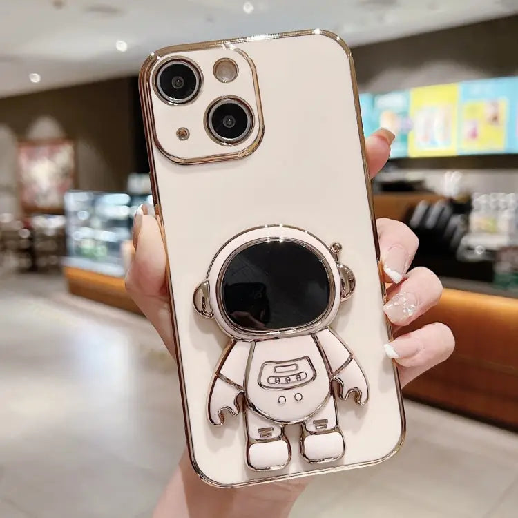 Electroplating Astronaut Holder Phone Case - For iPhone 15 Plus / Pink