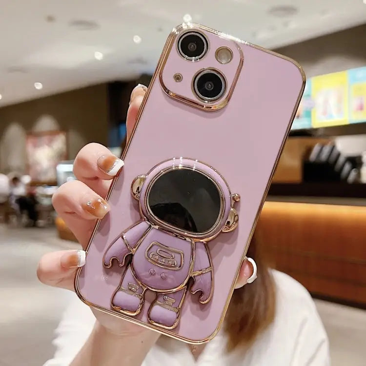 Electroplating Astronaut Holder Phone Case - For iPhone 15 Plus / Purple