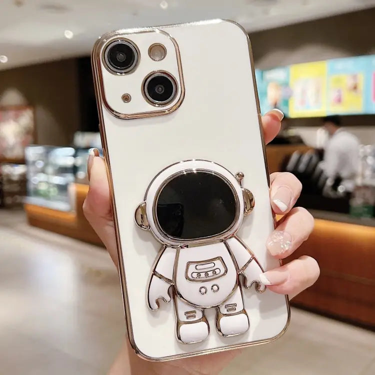 Electroplating Astronaut Holder Phone Case - For iPhone 15 Plus / White