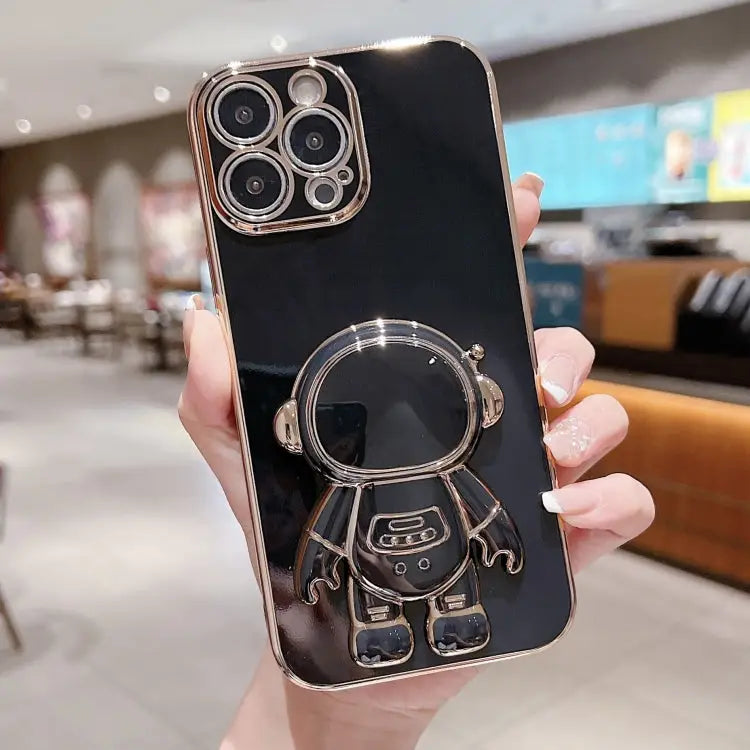 Electroplating Astronaut Holder Phone Case - For iPhone 15 Pro / Black