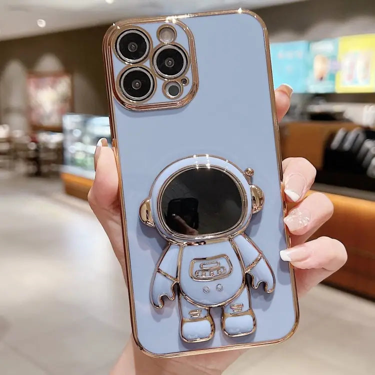 Electroplating Astronaut Holder Phone Case - For iPhone 15 Pro Max / Blue