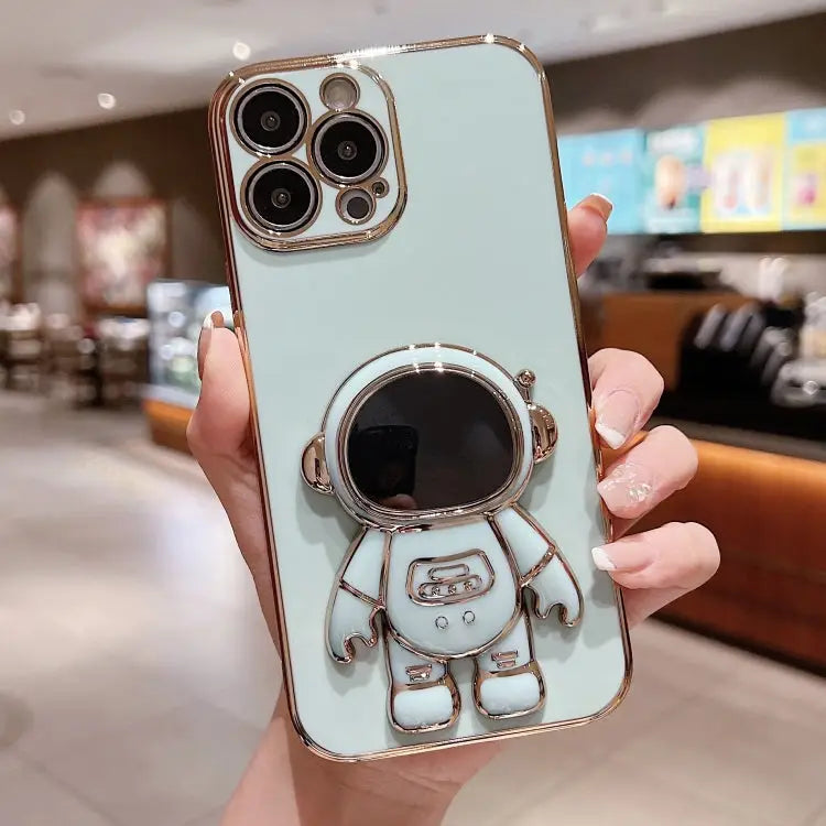 Electroplating Astronaut Holder Phone Case - For iPhone 15 Pro Max / Green