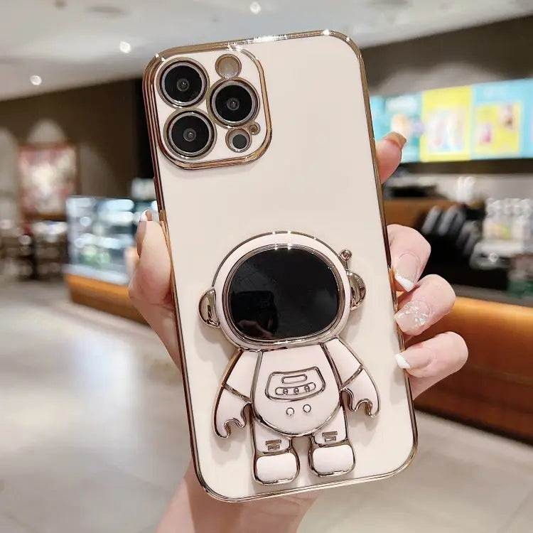 Electroplating Astronaut Holder Phone Case - For iPhone 15 Pro / Pink