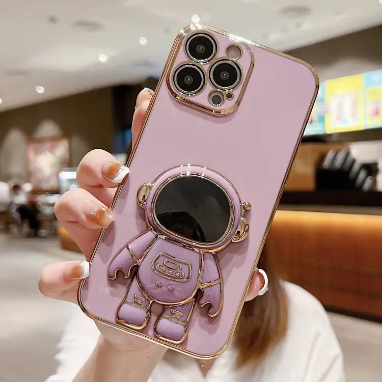 Electroplating Astronaut Holder Phone Case - For iPhone 15 Pro / Purple