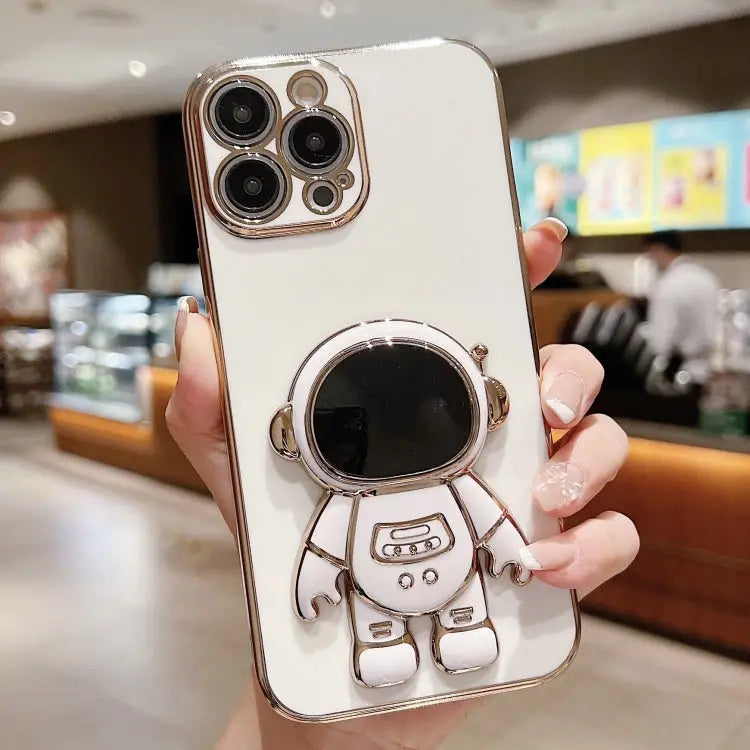 Electroplating Astronaut Holder Phone Case - For iPhone 15 Pro / White
