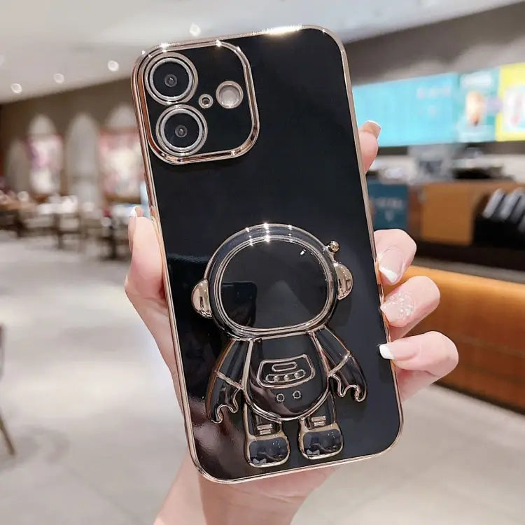 Electroplating Astronaut Holder Phone Case - For iPhone 16 / Black