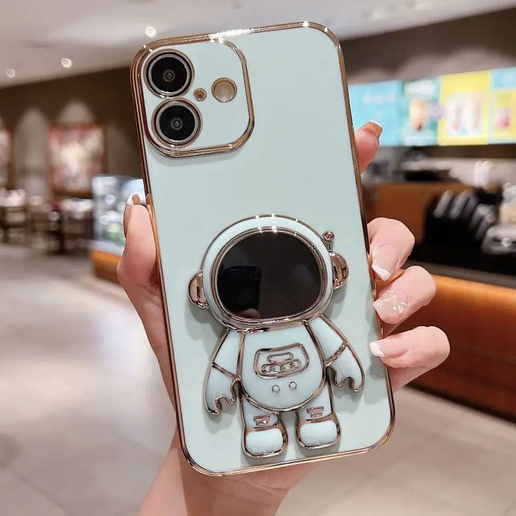 Electroplating Astronaut Holder Phone Case - For iPhone 16 / Green