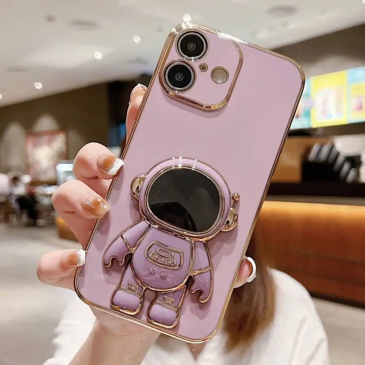 Electroplating Astronaut Holder Phone Case - For iPhone 16 / Purple
