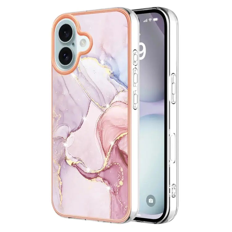 Electroplating Marble Pattern Dual-side IMD TPU Shockproof Phone Case For iPhone 16 Pro Max For iPhone 16 Pro