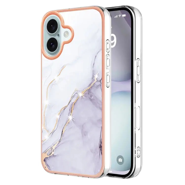 Electroplating Marble Pattern Dual-side IMD TPU Shockproof Phone Case For iPhone 16 Pro Max For iPhone 16 Pro