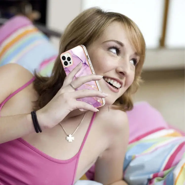 Electroplating Marble Pattern Dual-side IMD TPU Shockproof Phone Case For iPhone 16 Pro Max For iPhone 16 Pro